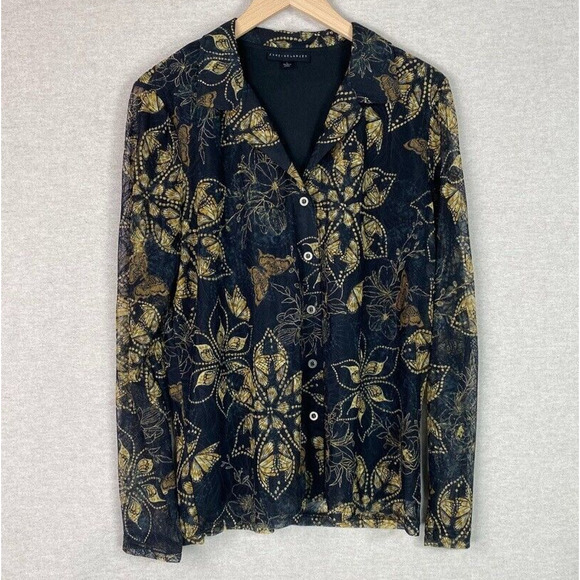 Jane & Delancey Womens Whimsigoth Button Up Top Size L Butterfly Mesh Grunge - Picture 1 of 13